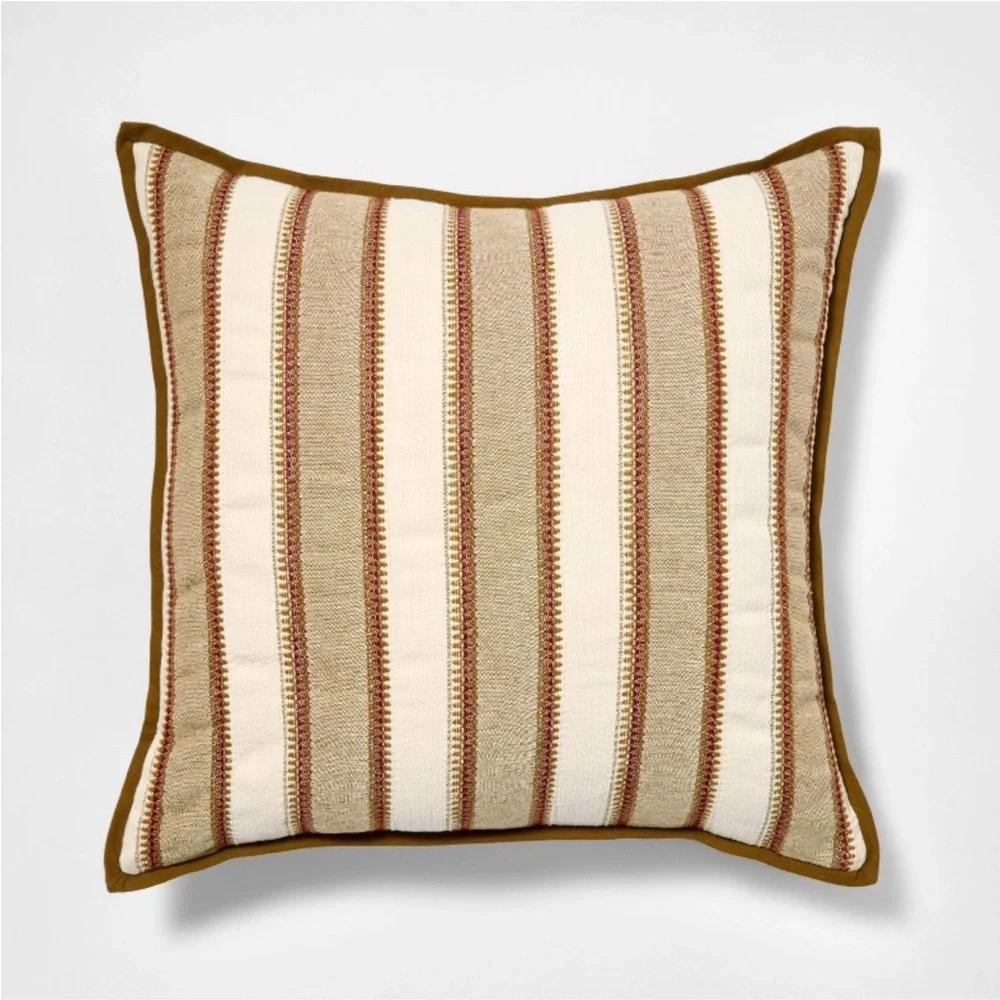 Burgundy olive and cream vertical stripe pillow - 20x20 - Threshold Studio McGee